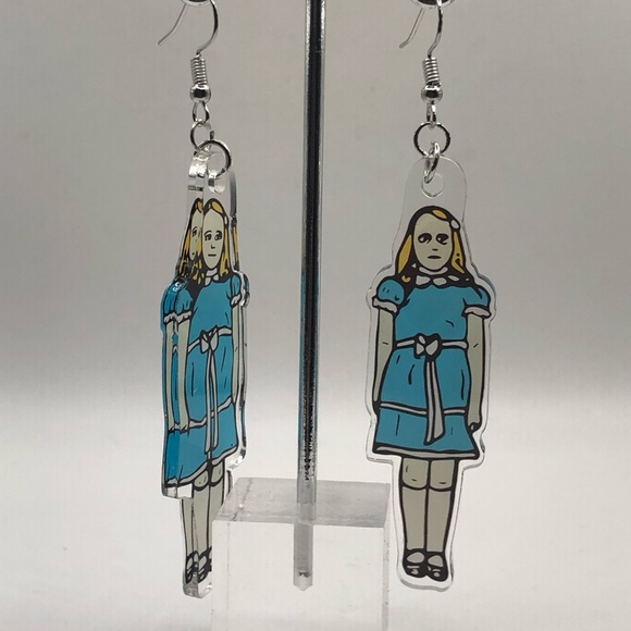 The Shining Twins Creepy Girls In Blue Novelty Drop Dangle Earrings - Picture 9 of 9